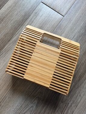 Bamboo Slatted Handheld Tote Bag - Natural